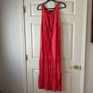 Cynthia Rowley Linen Dress Coral Pink Sleeveless Ruffle Hem Maxi Dress, Sz‎ M